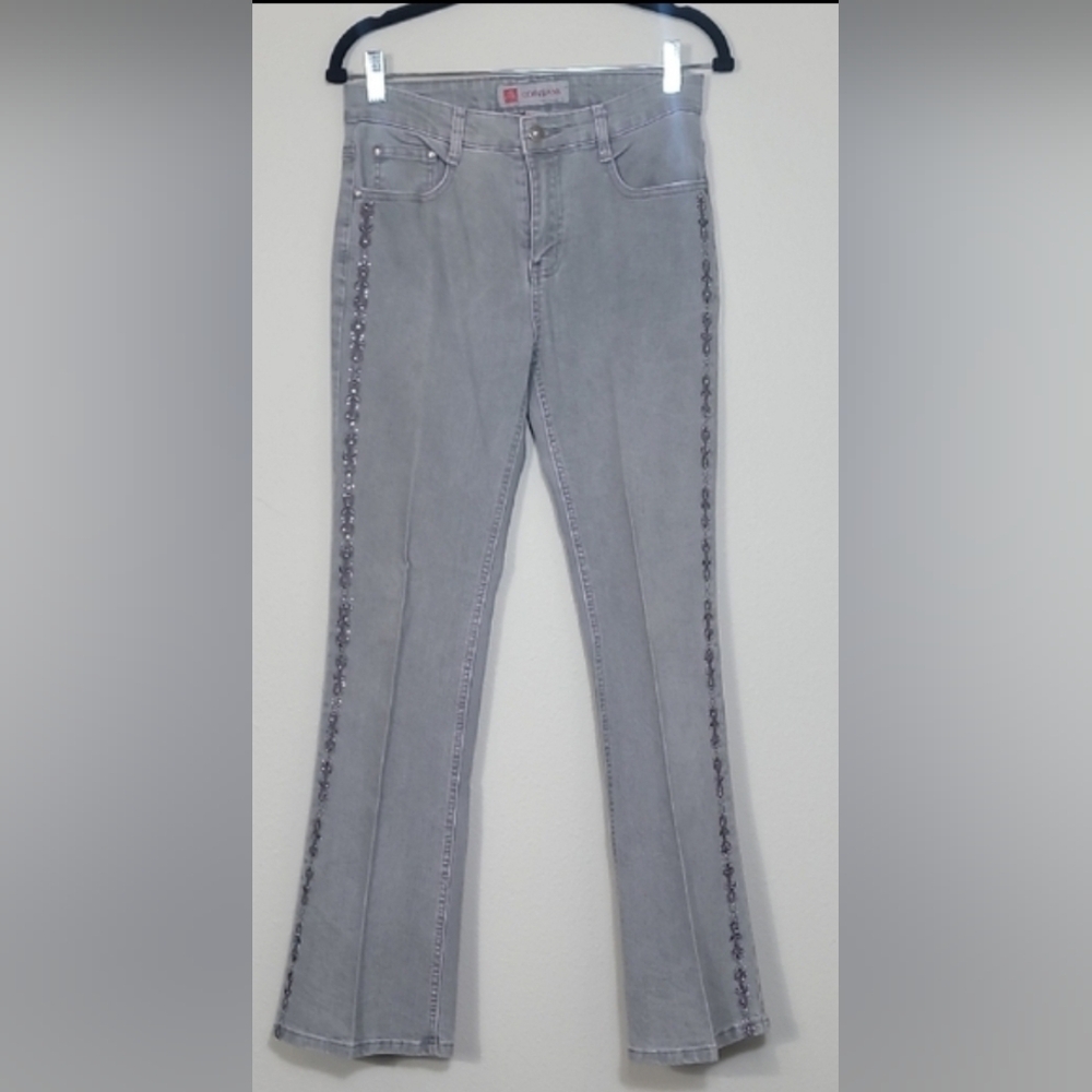 Y2K COS Flare Bootcut Embroidered Jeans Size 4 Light Wash High Rise Western